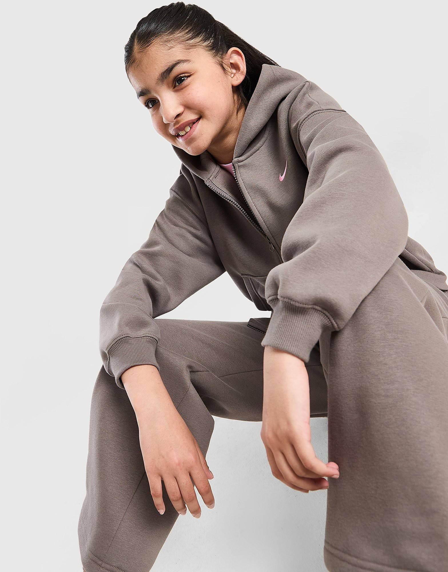 Nike Girls' Studio Fleece Full Zip Hoodie Junior, brun - 12-13Y
