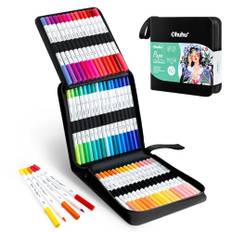 Ohuhu 60 Farben Filzstifte - Papierfreundliche Marker auf Wasserbasis, Doppelspitzige Filzstifte Set für Erwachsene, Anfänger, Kalligraphie Skizze Journal, Geruchlos & Nicht Blutend