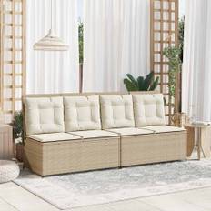 vidaXL Havebænk med pude Beige Poly rattan
