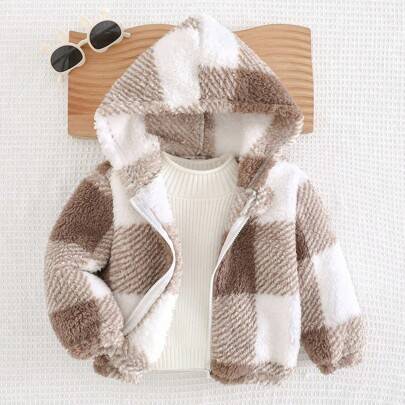 Babyflicka Casual Mångsidig Färgglad Rutig Huvad Tjock Kofta Jacka - Multifärgad (6-9M,9-12M,12-18M,18-24M,2-3Y)