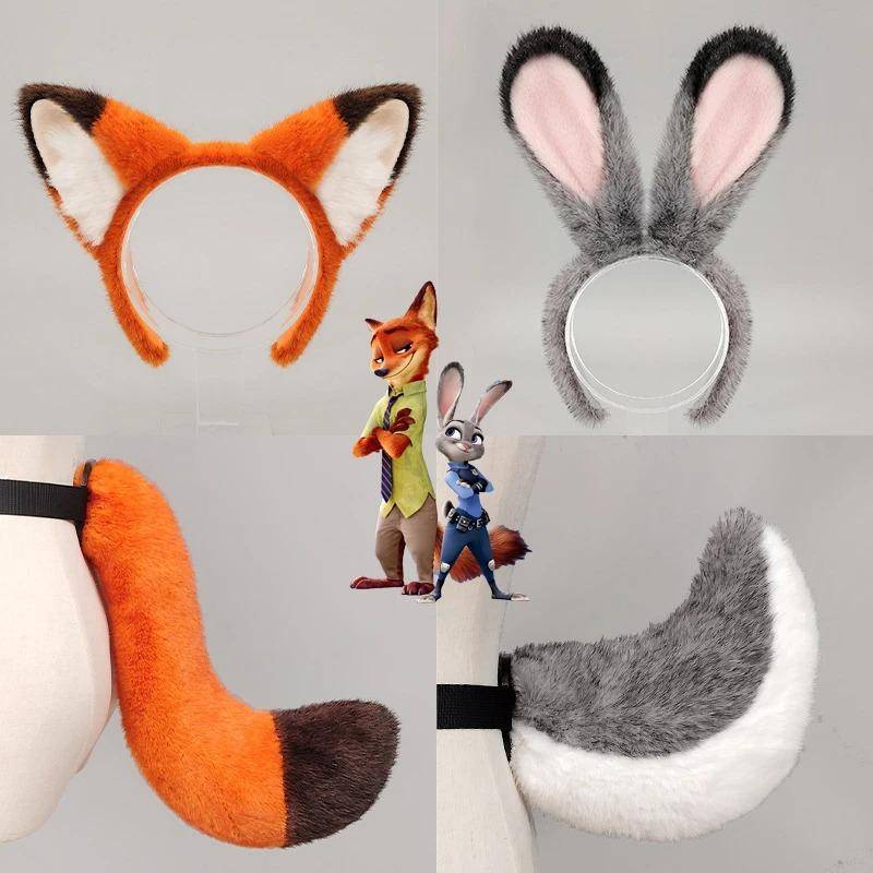 Disney Judy Nick Cos Djur Zootopia Pannband Kanin Räv Öra Svans Cosplay Leksaker Scen Utklädningsset Vuxen Karnevalskostym Gåvor cm orange