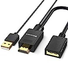 FOINNEX HDMI till DisplayPort-adapter, 4K @ 60Hz HDMI till DP-omvandlare aktiv HDMI hane till DP hona adapter med USB-ström, HDMI i displayport ut videokabel för laptop/PC/spelvärd att övervaka/TV