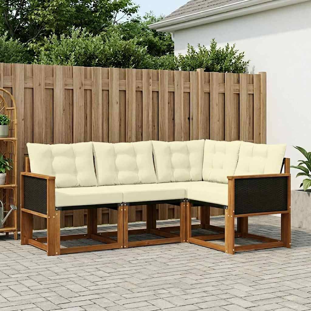 Udendørs Sofagruppe Med Pude 4 Dele - Natur og cremefarvet / Sort rattan.