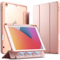 JETech Löstagbart Fodral för iPad 9/8/7 (10,2-Tum, 2021/2020/2019 Modell, 9:e/8:e/7:e Generationen) med Pencil Hållare, Avtagbart Magnetisk Fodral, Treviksstativ, Klar Baksida (Rosa Guld)