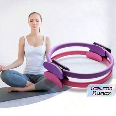 1 multifunktionell pilatesring, yogahjälpring, multifunktionell pilatesring med motstånd, utrustad med bekvämt skumhandtag, kan användas för lårövning - Multifärgad (1 rosa yogaring,1 lila yogaring)