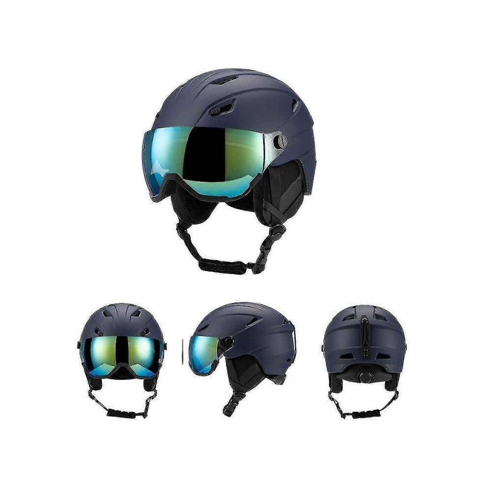 (NAVY, L) Ski Helmet With Ski Goggles, Snowboard Helmet And 2-in-1 Visor Goggles Set