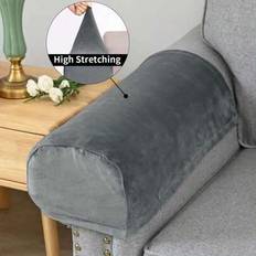 2 st enfärgade armstödsöverdrag i silverfärgad fleece/sherpa för soffan, klassisk minimalistisk design, högelastiska dammtäta armstödsskydd, anti-katt - Multifärgad (Silver Fox Velvet – En storlek (2 st.),Polarfleece – en storlek (2 st.))