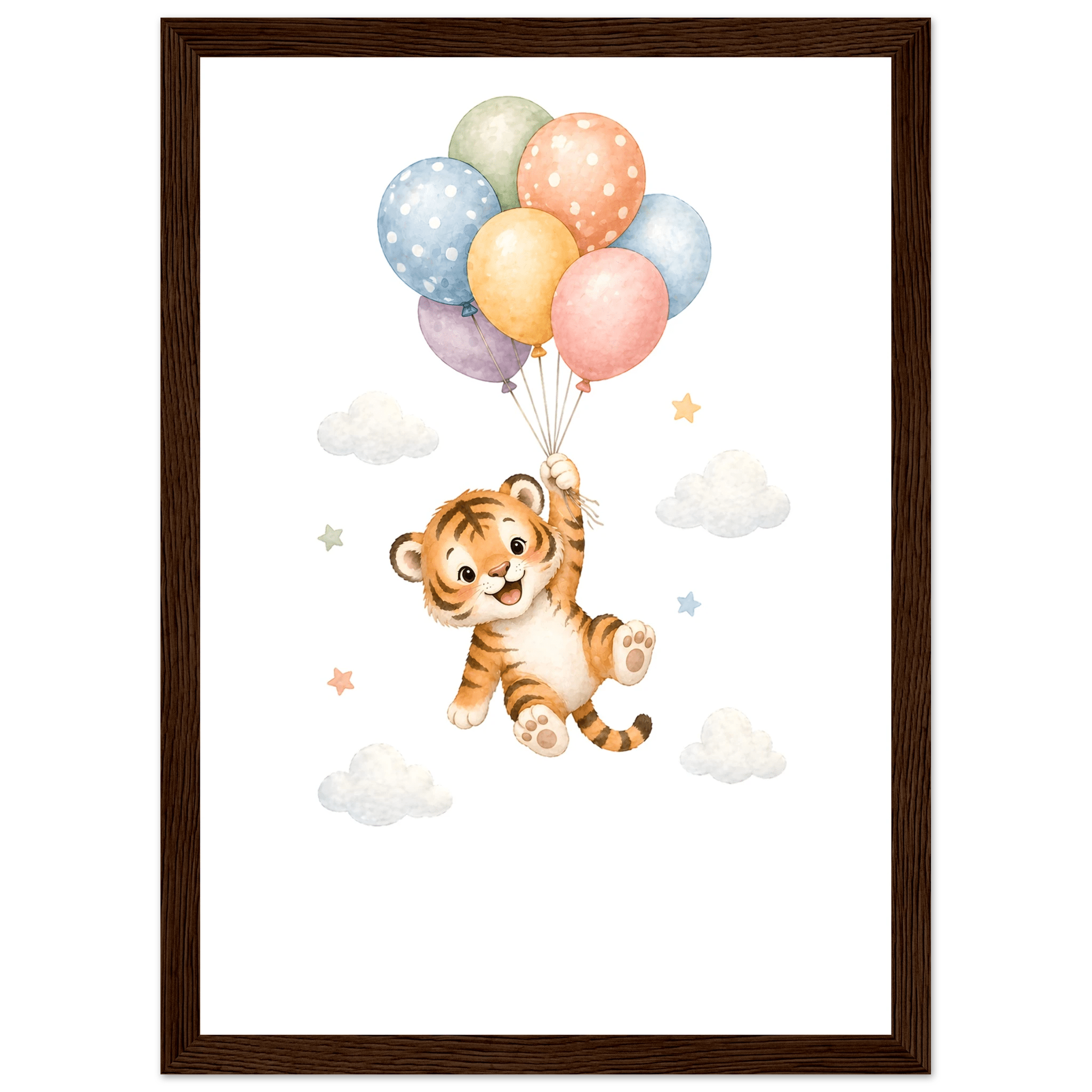 Tiger med personligt namn & text-21x29.7 cm / 8x12" / Med ram / Mörkt trä