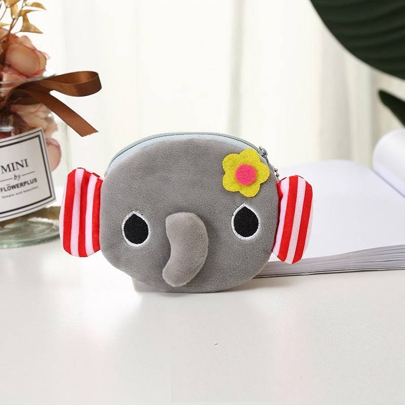Plush Cute Coin Purse Cartoon Cloth Women's Key Case - Gray Elephant