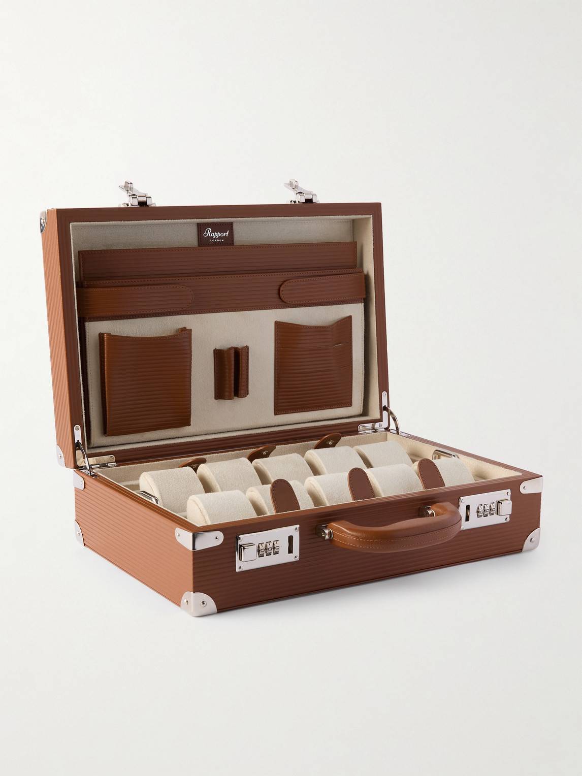 Rapport London - Valigetta Ribbed Leather 10-Piece Travel Watch Case - Men - Brown