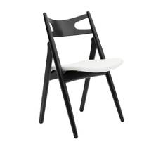 Carl Hansen - CH29P Sawbuck Chair, Svartlackad Ek, Lädergrupp B Thor - 390 - Matstolar - Hans J. Wegner - Svart - Läder/Trä