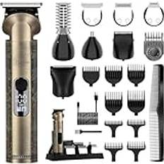 Hatteker Skäggtrimmer Kit Professionell Hårklippare Zero Gapped Öronkropp Ansikte Mustasch Trimmer för Män Sladdlös Grooming Kit Vattentät 8 i 1