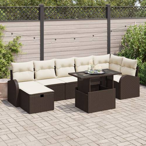 Trädgårdsoffset med kudde med lagring 8 pcs Brun Poly rattan