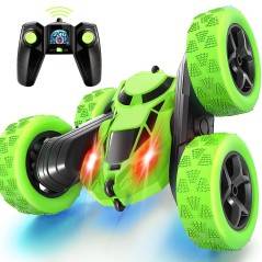 MidiVix RC Stuntbil 4WD Grøn – 2,4 GHz Dobbeltsidet 360° Drift Crawler med Forlygter og 90 min Spilletid.