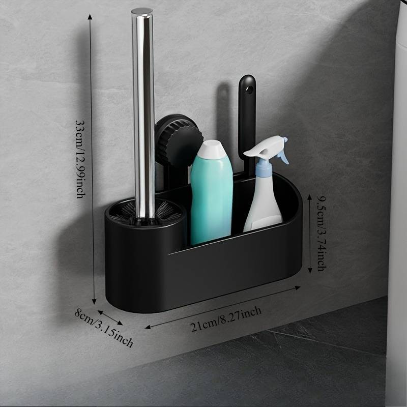 3pcs Set Of No-drill Suction Cup Toilet Brush, Space- Bathroom Accessory, With Storage Tray Bathroom Cleaning Tool, No-dead Angle Toilet Brush For Bathroom, -one Design