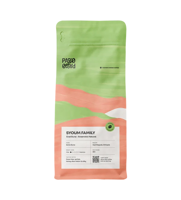 Paso Paso - Syoum Family - Heirloom Anaerobic Natural - Etiopien - Ljusrostade hela kaffebönor - 250g
