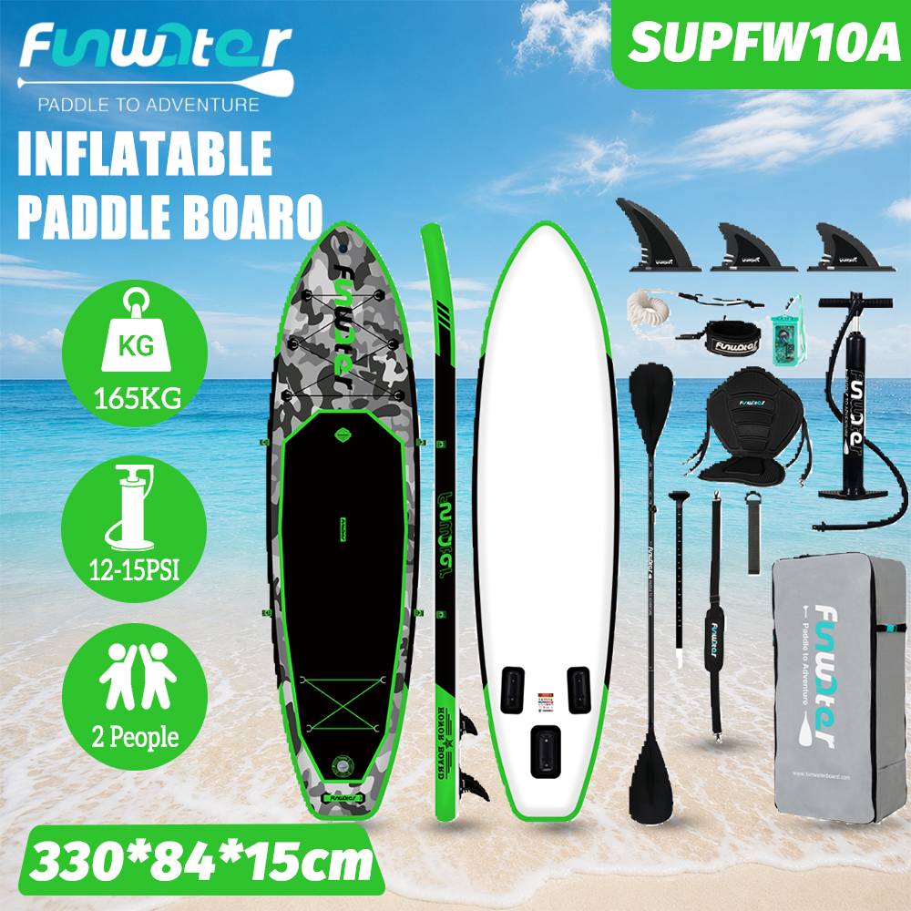 Stand Up Paddle Board, Super Large Water Anti-Slip Surfboard, Inflatable Paddle Board With A Length Of 330-350cm, Maximum Load-Bearing Capacity Of 165KG, Suitable For Beginners, Easy To Carry, And