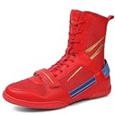 PENXZT Mäns brottningsskor för att slåssskor Powerlifting Bodybuilding Boots Non-Slip Comfort Boxing Shoes Breattable inomhussportskor,Red,43 EU