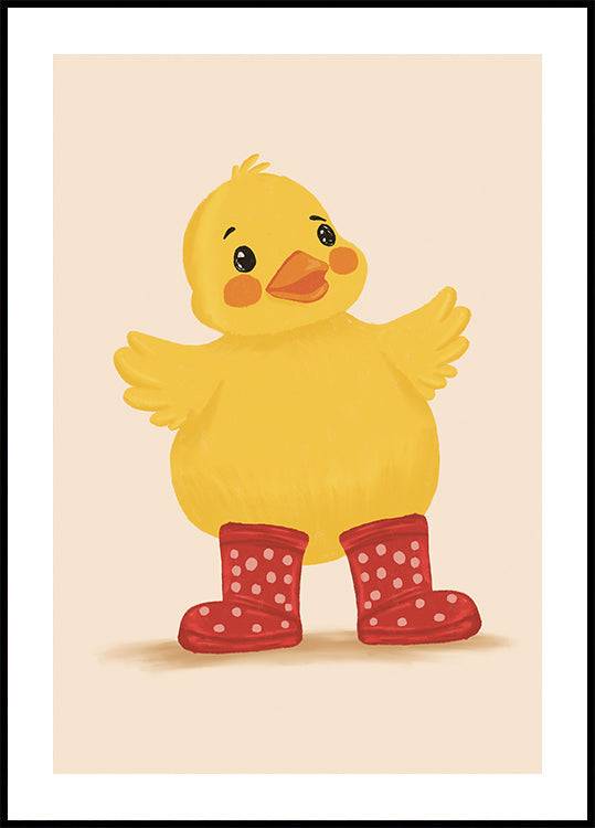 Little Duck in Red Boots Poster (40x50cm) - Plakater > Djur Posters, Barnväggskonst, Illustrationsposters, BD