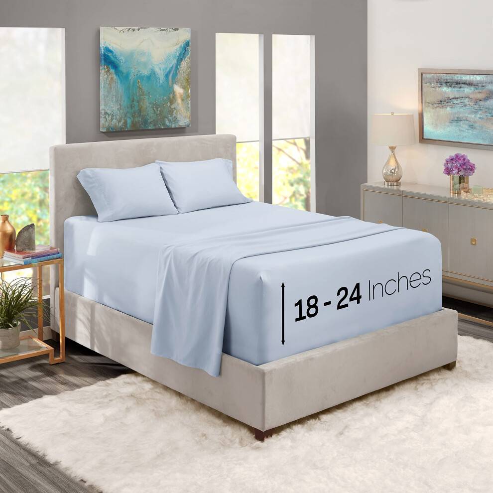 NESTL BED LINEN SET ICE BLÅ 4 Stykke King Size Sheets med ekstra dyb lomme mikrofiber