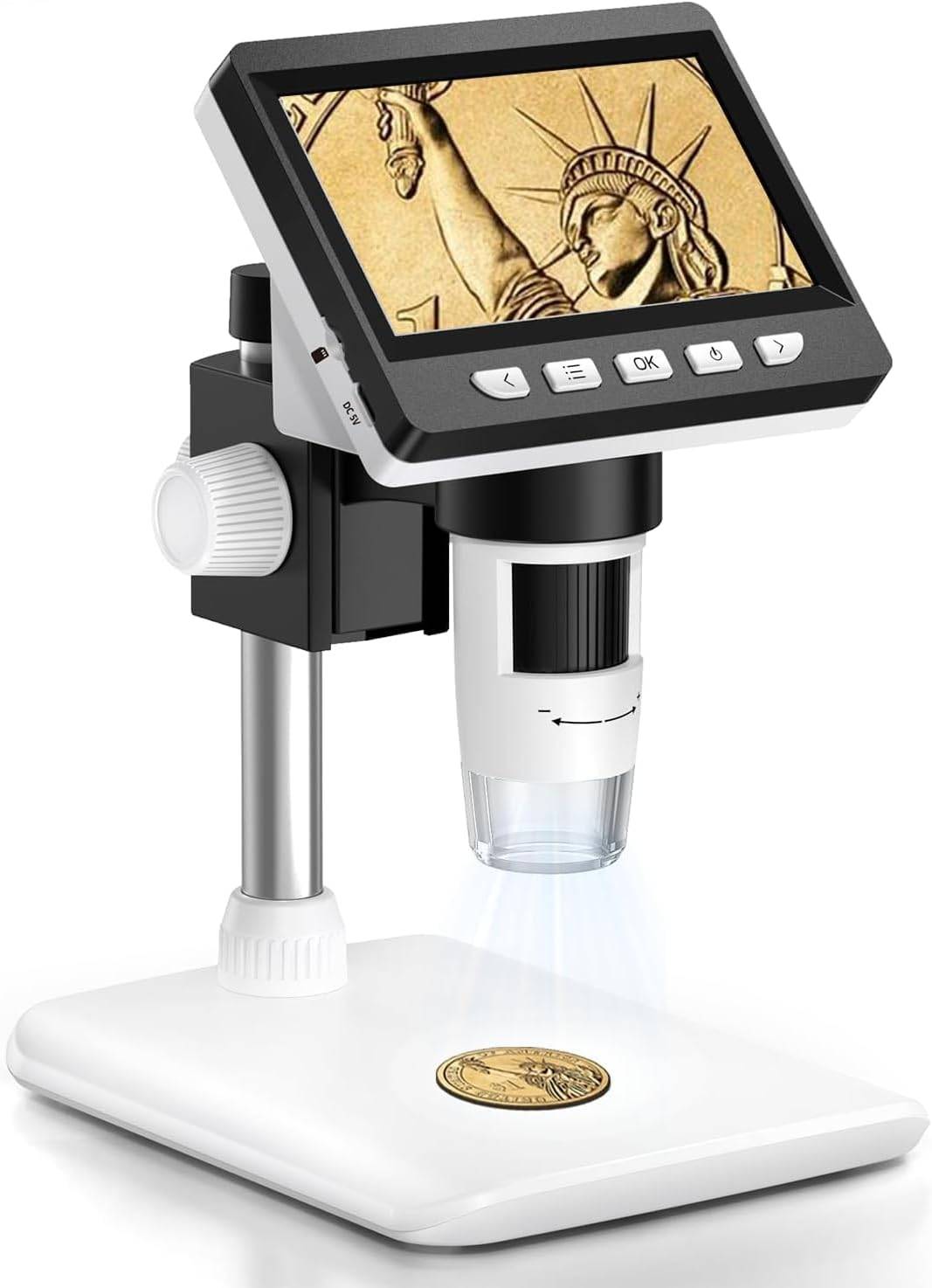 NÖRDIC Mikroskop til Mobiltelefoner, LCD Digitalt Mikroskop 50X–500X, 4,3-tommer 1080P USB-mikroskop med 8 justerbare LED-lys og PC-visning