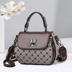 New Fashion Women Shoulder Bag, Printed Letter & Apple Pattern Stylish Crossbody Bag - Coffee Brown