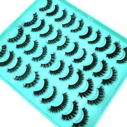 20 par tjocka fuska minkögonfransar med 3D-mönster, fluffiga kattögonfransar, slingriga stripögonfransar för naturlig och längre look. Stripögonfransa - Svart