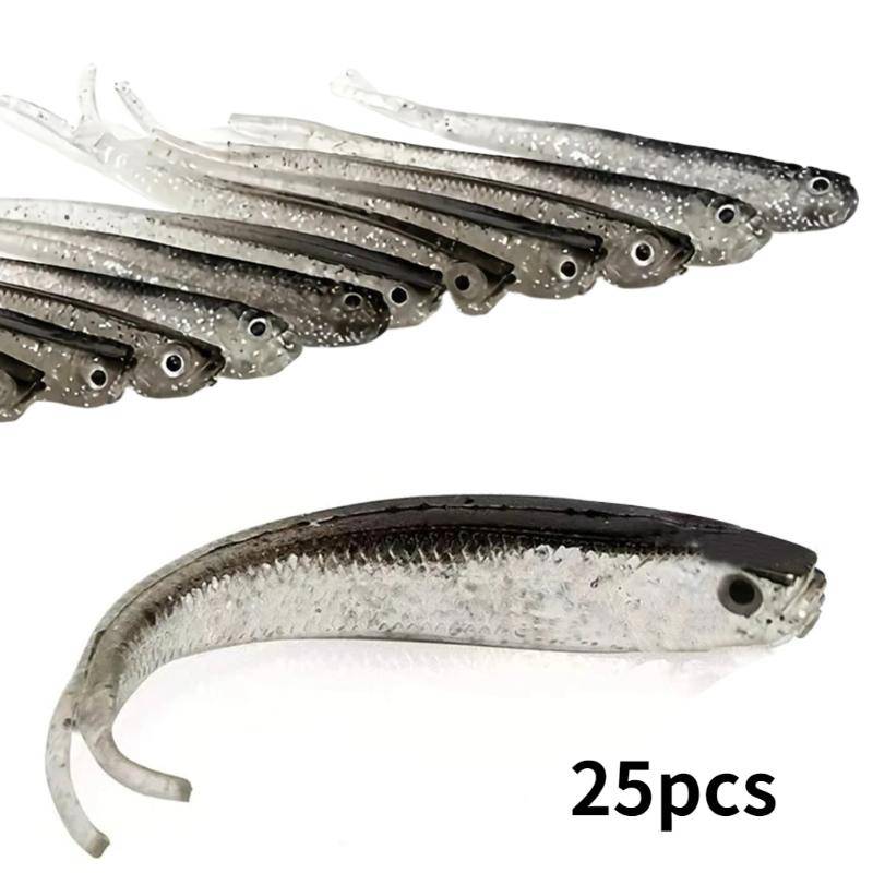25 st Mjuka Fiskedrag Silikonbete 7,5 cm för Fiske Shad Swimbait Wobblers Konstgjord Utrustning Mjuka Flugfiskedrag Bete svart