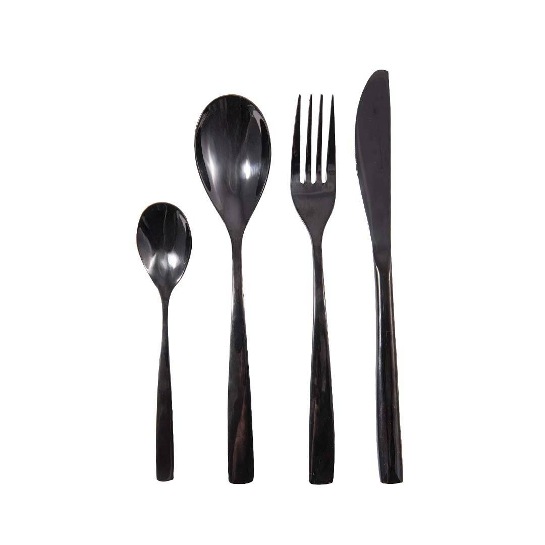 Black cutlery set, stainless steel, 24 pieces
