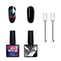 Lila 9D Kattöga Gel Nagellack Kit, Kameleont magnetisk nagellack svart färgbytande gel nagellack UV-ledd skal för nagelkonst Manikyr Blöt av UV-ledd med 2 magnetpinne