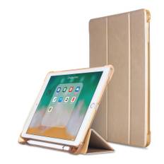 iPad 9.7 (2017/18/ Air/Air 2 - Tri-Fold læder cover m/stylus pen holder - Guld