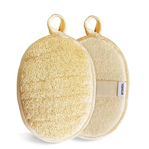 Natural Loofah Sponge Pad Exfoliating Body Scrubber (2-pack), tillverkad med miljövänlig och biologiskt nedbrytbar dusch Luffa-svamp, Loofah för kvinnor och män, Beige