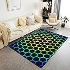 Hexagon geometrisk områdesmatta 150 x 200 cm för tonårspojkar gul grön blå ombre neonljus matta för sovrum och vardagsrum bikupa design inomhusgolvmatta med halkfri baksida