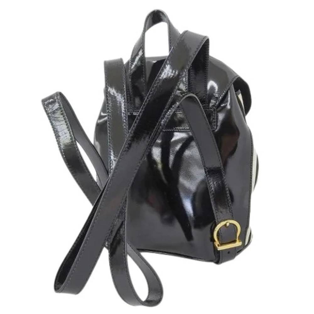 Salvatore Ferragamo Pre-owned - Pre-owned Stripe Backpack Black White Vintage - Dam - ONE Size - Läder
