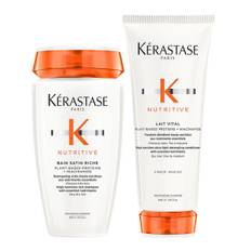 Kérastase Nutritive Bain Satin Riche High Nutrition Rich Shampoo 250ml and Lait Vital 200ml Duo