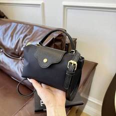 Fashionable, Cute, Gentle, Light Pink Hand-Held Crossbody Bag, Women's Bag, Mobile Phone Bag, Made Of Nylon Fabric With Exquisite PU Leather Decoratio - Black
