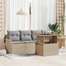 5-delad utemöbelgrupp med kuddar, beige polyrotting