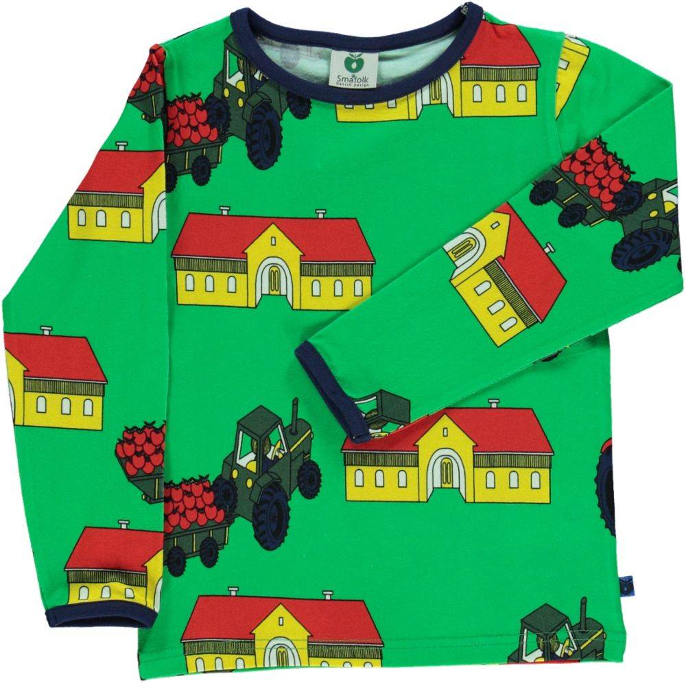Langærmet bluse med traktor - Green / 5-6