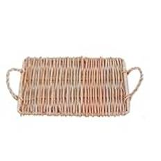 GFJTJAO Fruktskål Handwoven Rattan Storage Tray With Handle Round Square Wicker Basket Bread Food Plate Fruit Cake Platter Dinner Serving Tray