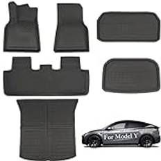CYBERBEANS is suitable for Tesla Model Y 2023 2024 2025 Accessories Complete Set Waterproof Non Slip All-Weather Inner Mats XPE Rubber Mats Trunk Mats Protective Mats