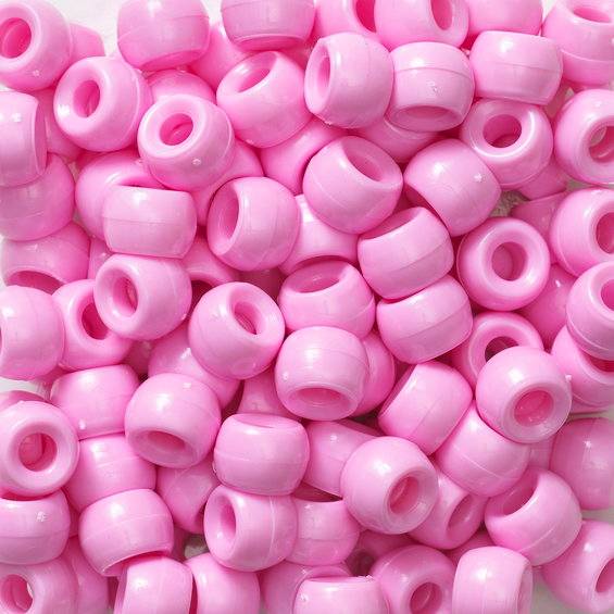 Pony beads Ø9 mm, runde perler med store huller, 150-pak, lyserød.