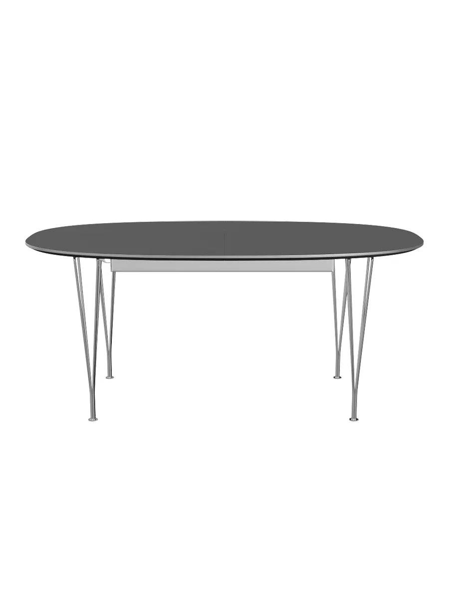 Piet Hein B620 Superellipse udtræksbord, 170/270 x 100 cm fra Fritz Hansen Grey Bromo m. alukant - Krom stel - Jacobsen Plus