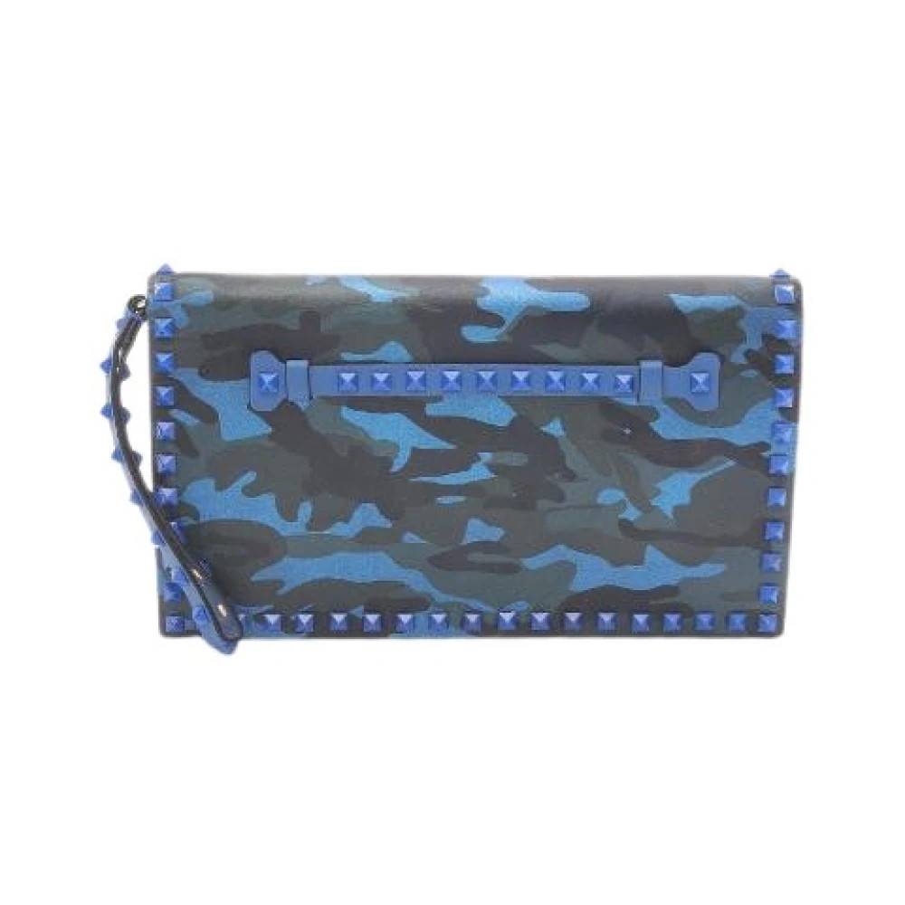 Valentino Vintage Pre-owned Rockstud Læder Clutch - Vintage - Dame - Blå - ONE SIZE - Læder