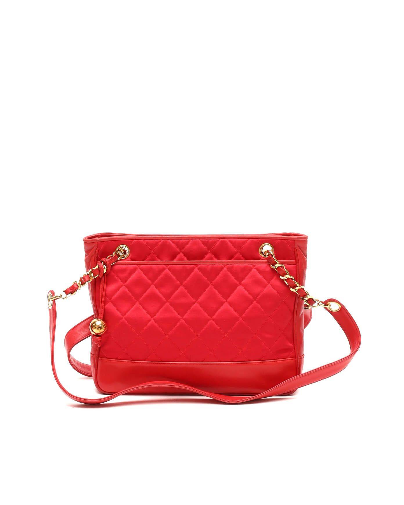 Chanel Satin Coco Ball Chain Tote Bag - Red (One Size)