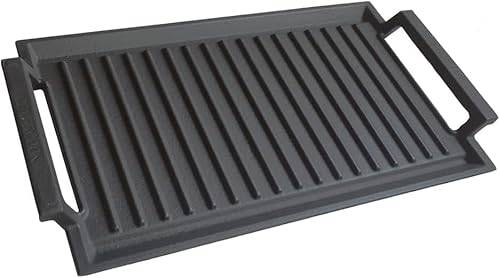 COVERCOOK Grillpanna i gjutjärn, rektangulär grill, 2 handtag, 43 x 23 cm stekpanna för induktionshäll öppen eld ugn elektrisk spishäll utomhusgrillar, räfflad yta