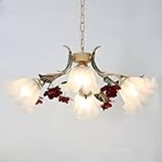 9-Lightd Blomsterkrona för Flickor Sovrum Frostat Mjölkglas Rosenblad Vintage Light Sputnik Stort tak hängande lampa för bondgård Vardagsrum Matsal Kök Foajé/4-Lights