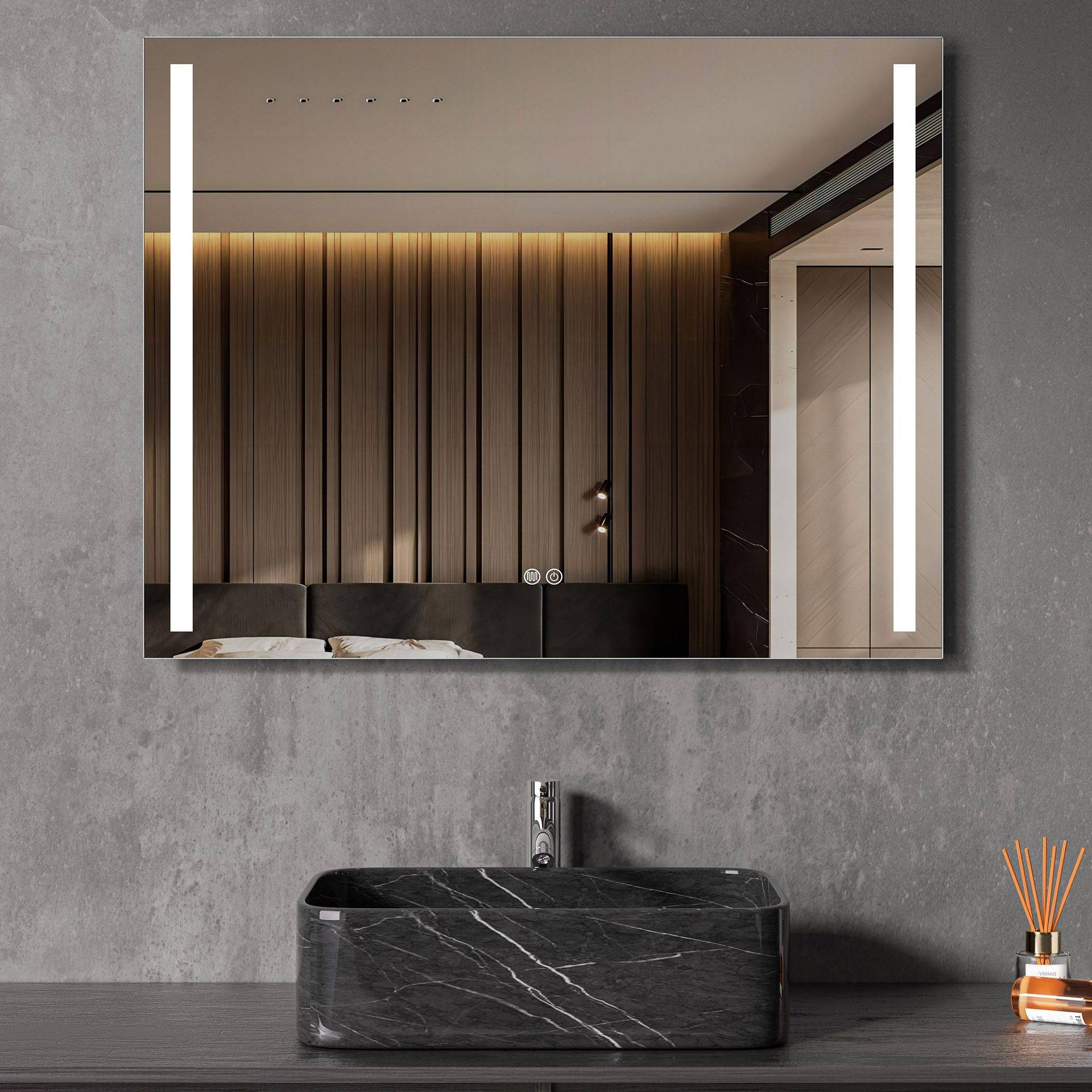 Badrumsspegel 90x70cm | LED-lyse sidor & anti-fog Rektangulär - Transparent Glas