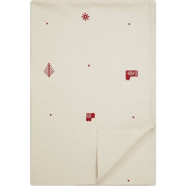 Engholm Broderet Juledug, bomuld, 140x270cm, rød