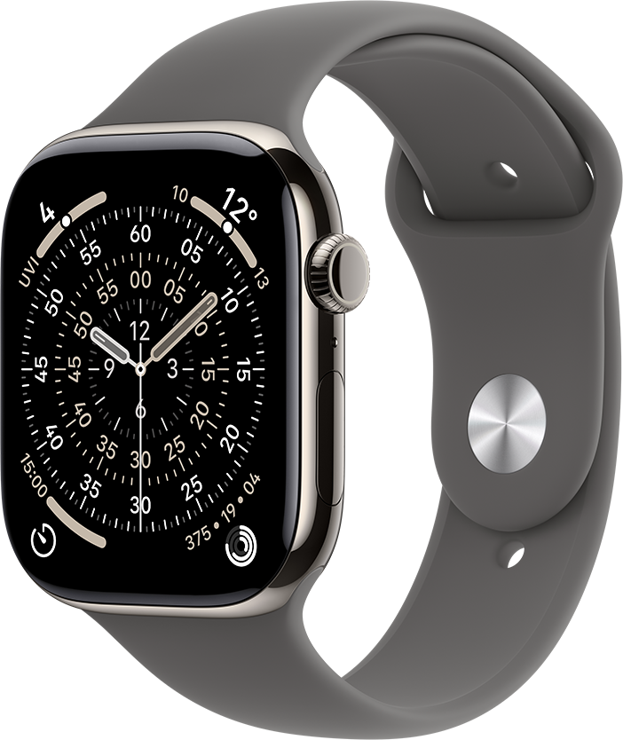 Apple Watch Series 11 GPS + Cellular 46mm Titaniumboett Naturlig • Sportband Granitgrå - M/L