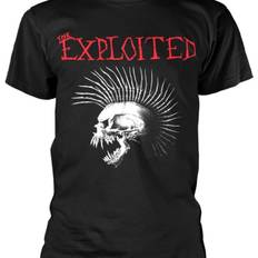 TEMU The Exploited Beat Men's Graphic T-shirt - Official Punk Rock Skull & Mohawk Design, Black With Red Print, Regular Fit Casual Streetwear, Machine Washable, Punk Tshirt